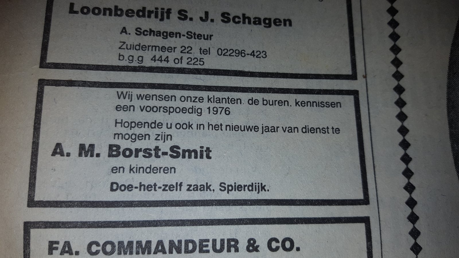 1976 Nieuwjaarswens van Fa. Borst-Smit doehetzelfzaak