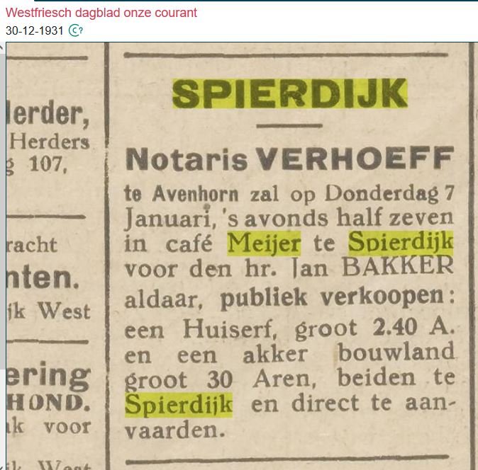Advertentie: verkoop café Meijer, 30 december 1931