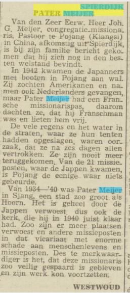 Pater Meijer in het Noord-Hollands Dagblad, 23 januari 1946