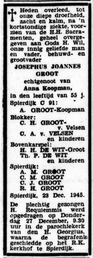 Anna Koopman; De Tijd, 27 december 1945